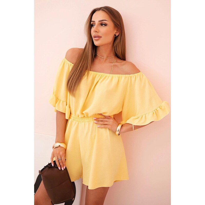 MladaModa Krátky overal v štýle hispánka model 7140 svetložltý 67826184