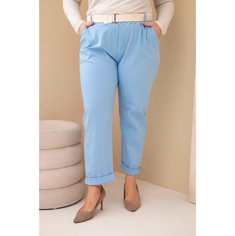 MladaModa Oversize nohavice s opaskom model 52293-4 svetlomodré 67826230