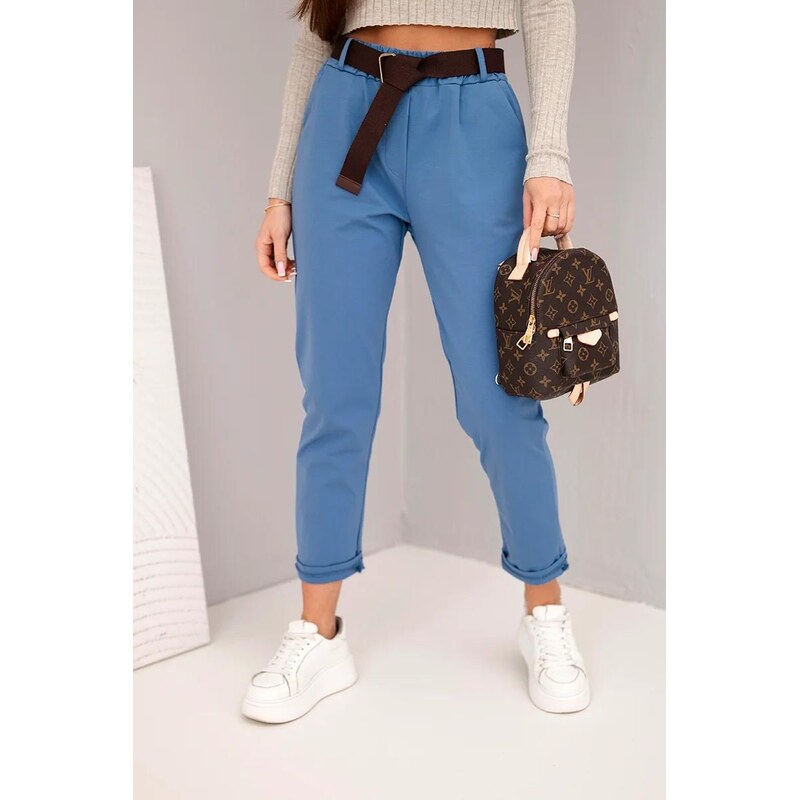 MladaModa Bavlnené nohavice s opaskom model 62296 farba džínsová 67826228