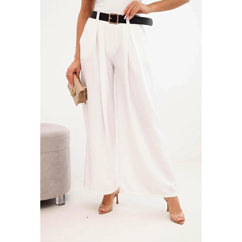 MladaModa Široké viskózové nohavice s opaskom model 52159-1 farba ecru 67826233