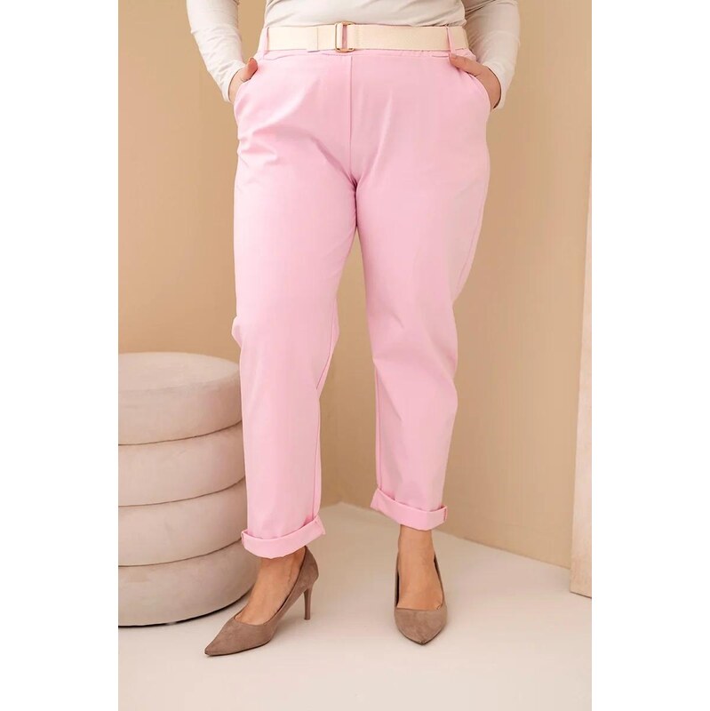 MladaModa Oversize nohavice s opaskom model 52293-4 jasné ružové 67826229