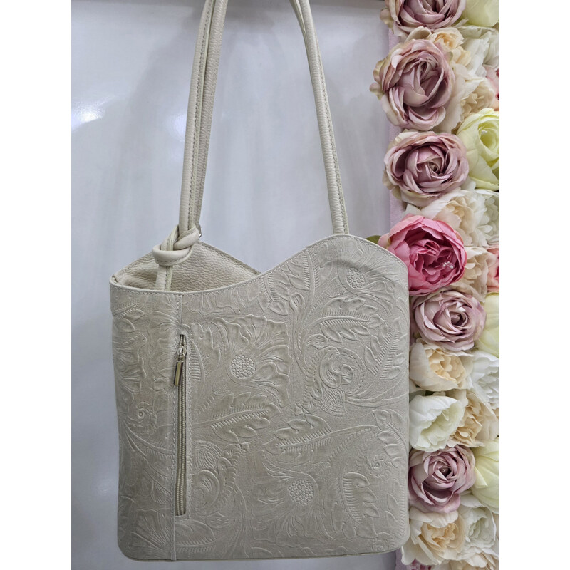 E-shop Katrins Fashion Krémová kožená kabelka na rameno Italy