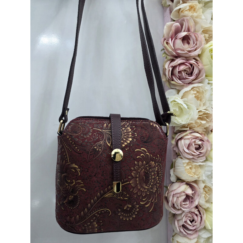 Katrins Fashion Bordová kožená crossbody kabelka Vera Pelle 67826375