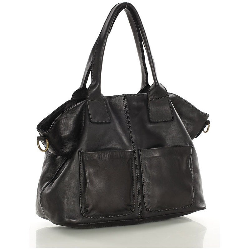 GENUINE LEATHER MARCO MAZZINI Dámska kožená shopper kabelka | čierna 67826789