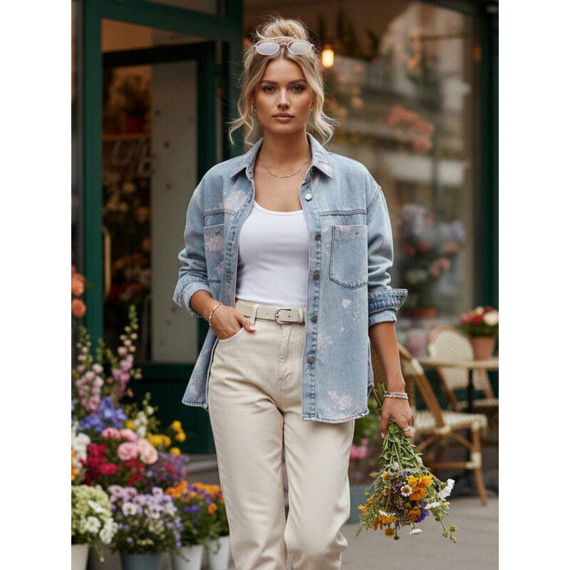 Dámska džínsová košeľová bunda modrá FashionStreet TY5600 67827893