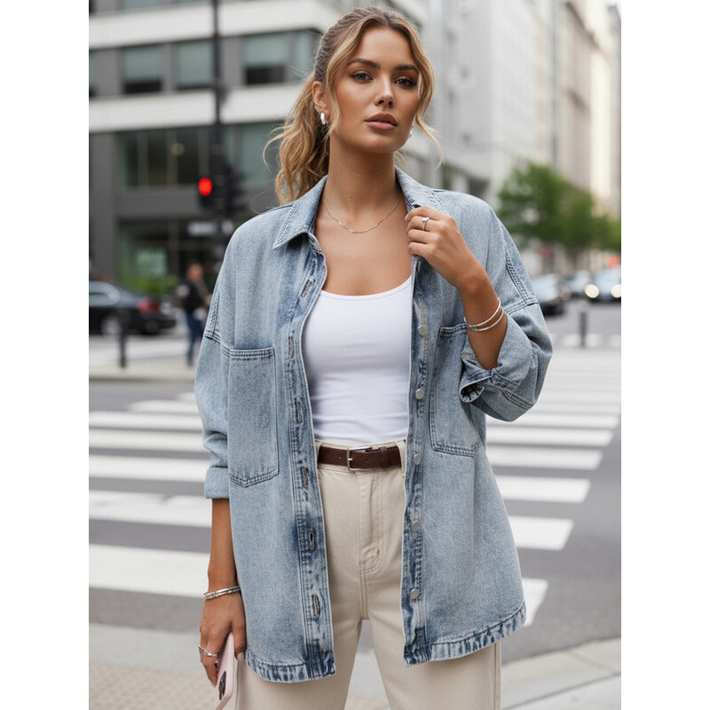 Dámska džínsová oversize košeľová bunda modrá FashionStreet TY5602 67827940