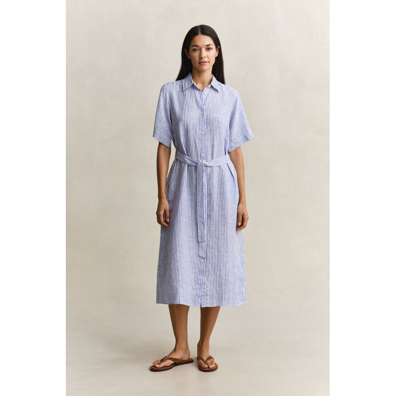 ŠATY GANT STRIPED LINEN SS SHIRT DRESS ROYAL BLUE 67313278