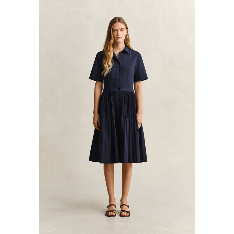 Šaty gant ctn pleated ss shirt dress evening blue 67313274