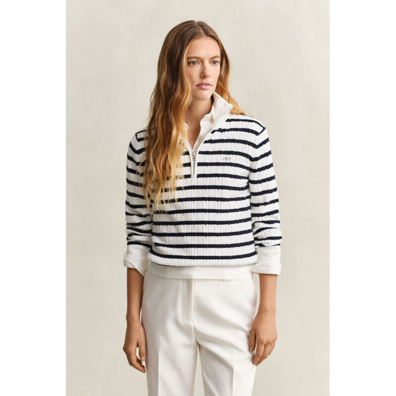 SVETER GANT STRETCH COTTON CABLE STRIPE HZ EGGSHELL 67313311