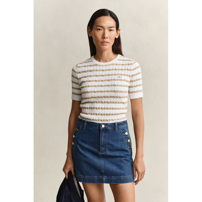 SVETER GANT STRETCH COTTON CABLE STRIPE SS OAT BEIGE 67313313