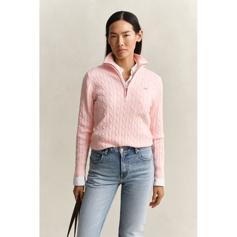 SVETER GANT STRETCH COTTON CABLE HALF-ZIP APRICOT PINK 67313315