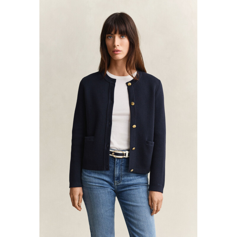 SVETER GANT COTTON KNIT JACKET EVENING BLUE 67313322
