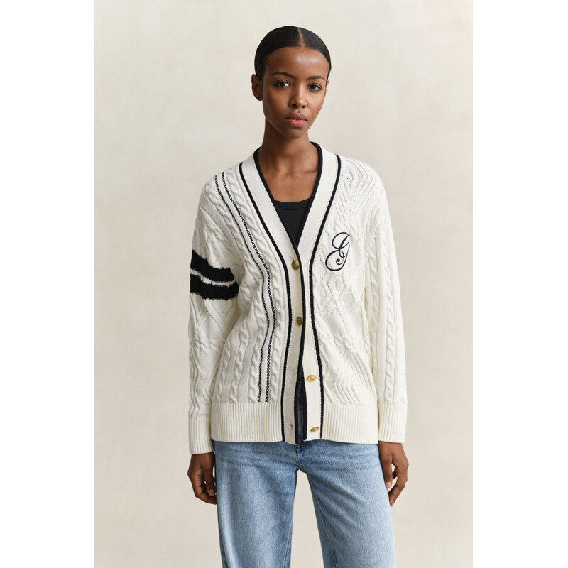 SVETER GANT VARSITY CABLE CARDIGAN EGGSHELL 67332218