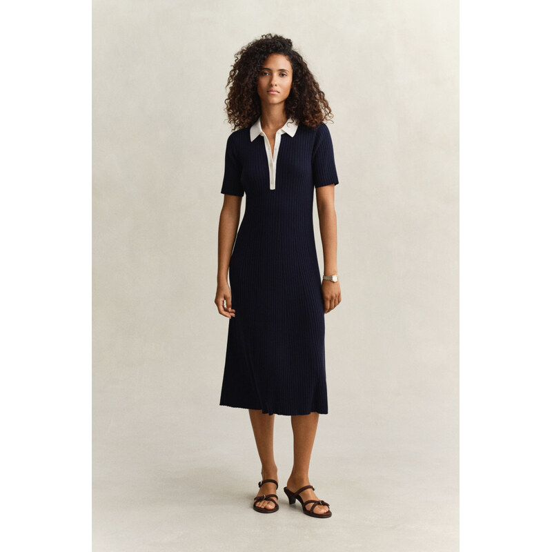 ŠATY GANT RIB KNIT RUGGER DRESS EVENING BLUE 67332217