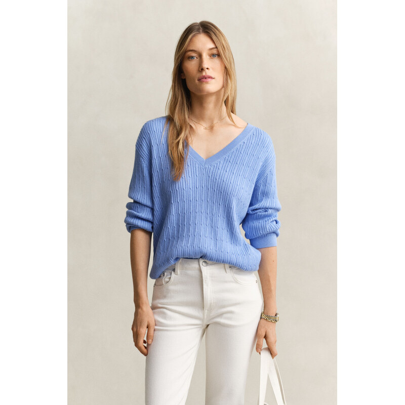 SVETER GANT CABLE KNIT V-NECK PALACE BLUE 67332223