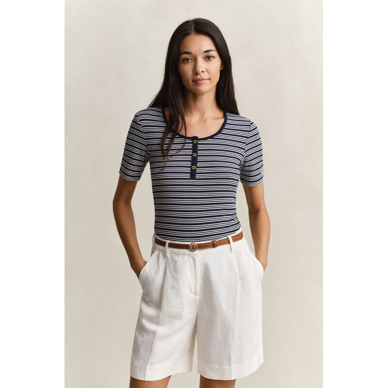 TRIČKO GANT SLIM RIBBED SS HENLEY TOP EVENING BLUE 67371899