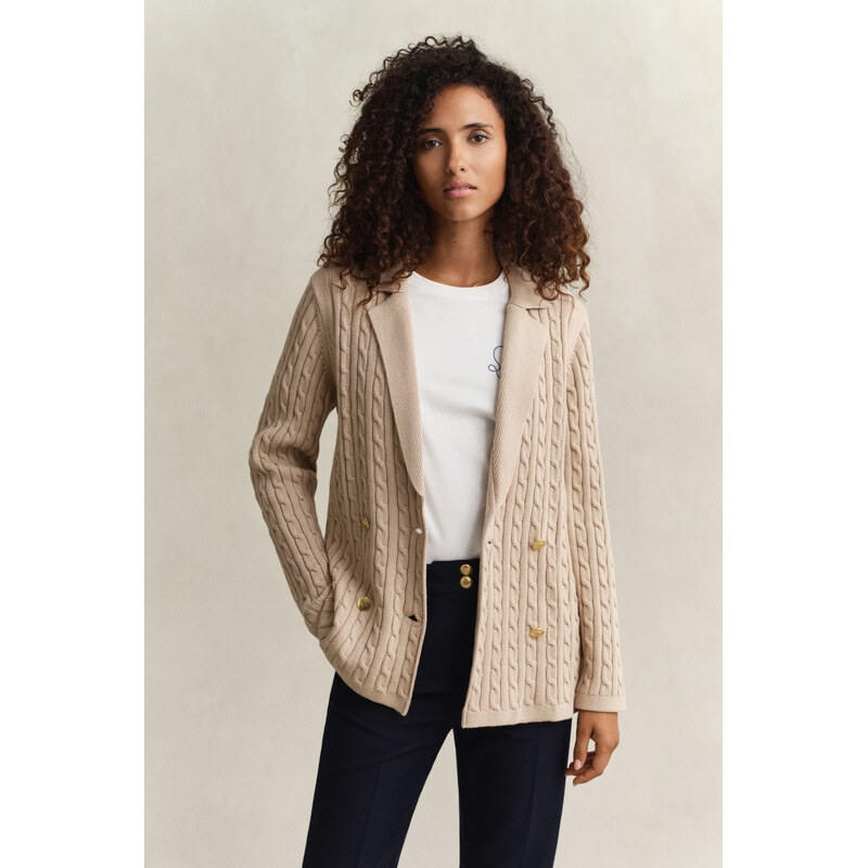 SVETER GANT CABLE KNIT CLUB BLAZER OAT BEIGE 67371914