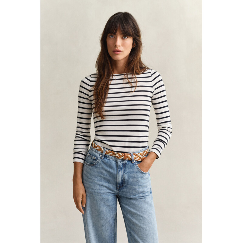 TRIČKO GANT SLIM BRETON STRIPED LS T-SHIRT EGGSHELL 67446781