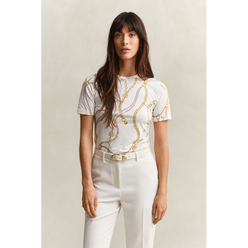 TRIČKO GANT SLIM CHAIN PRINT SS T-SHIRT EGGSHELL 67556358