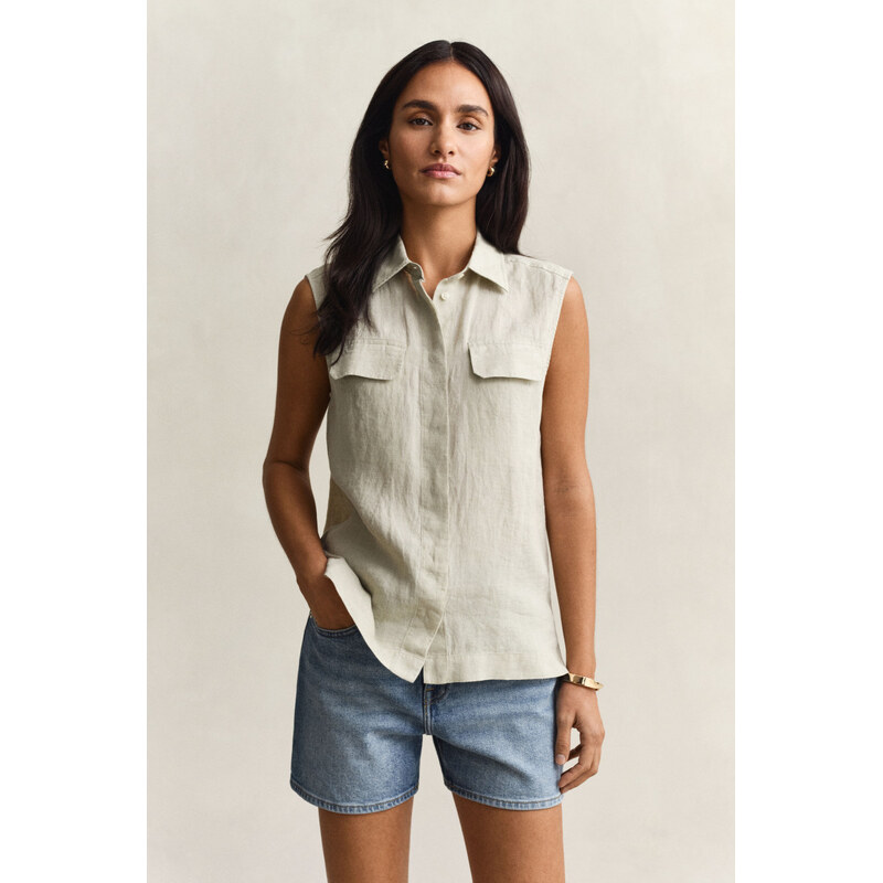 KOŠEĽA GANT LINEN SLEEVELESS SHIRT COUNTRY BEIGE 67611838