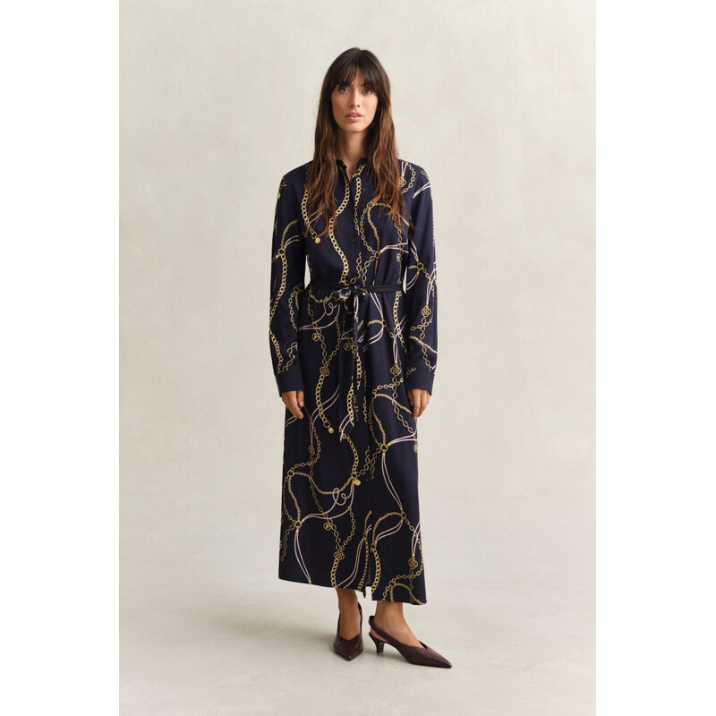 ŠATY GANT PRINTED FLUID LS SHIRT DRESS EVENING BLUE 67611848