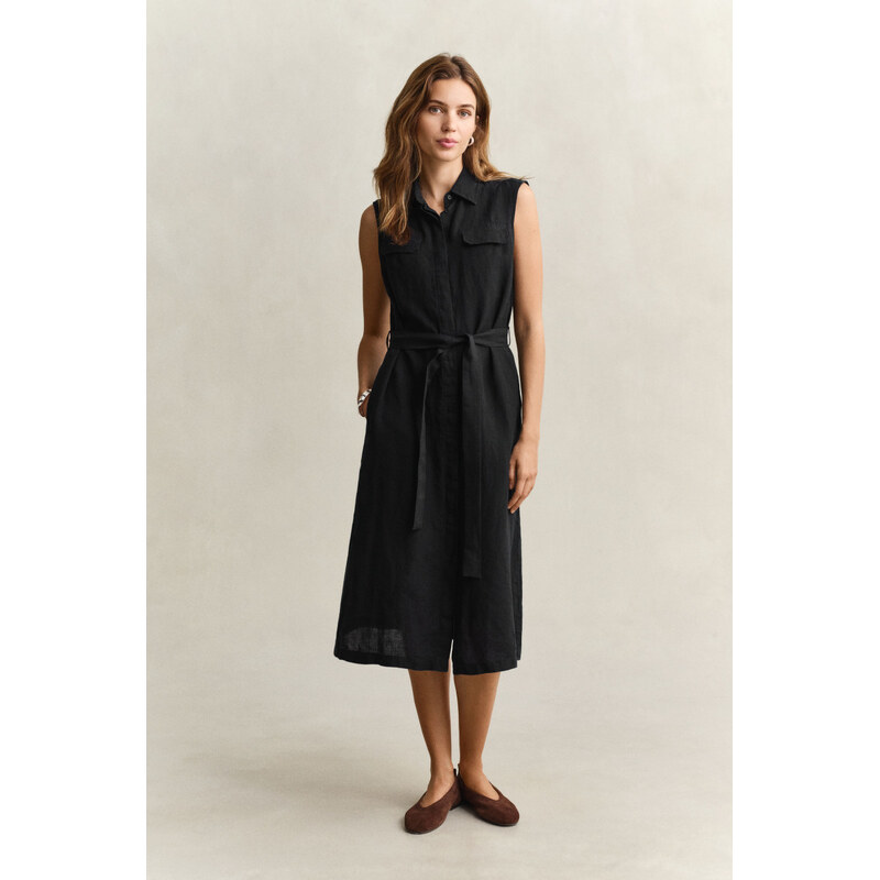 ŠATY GANT LINEN SLEEVELESS DRESS BLACK 67611854