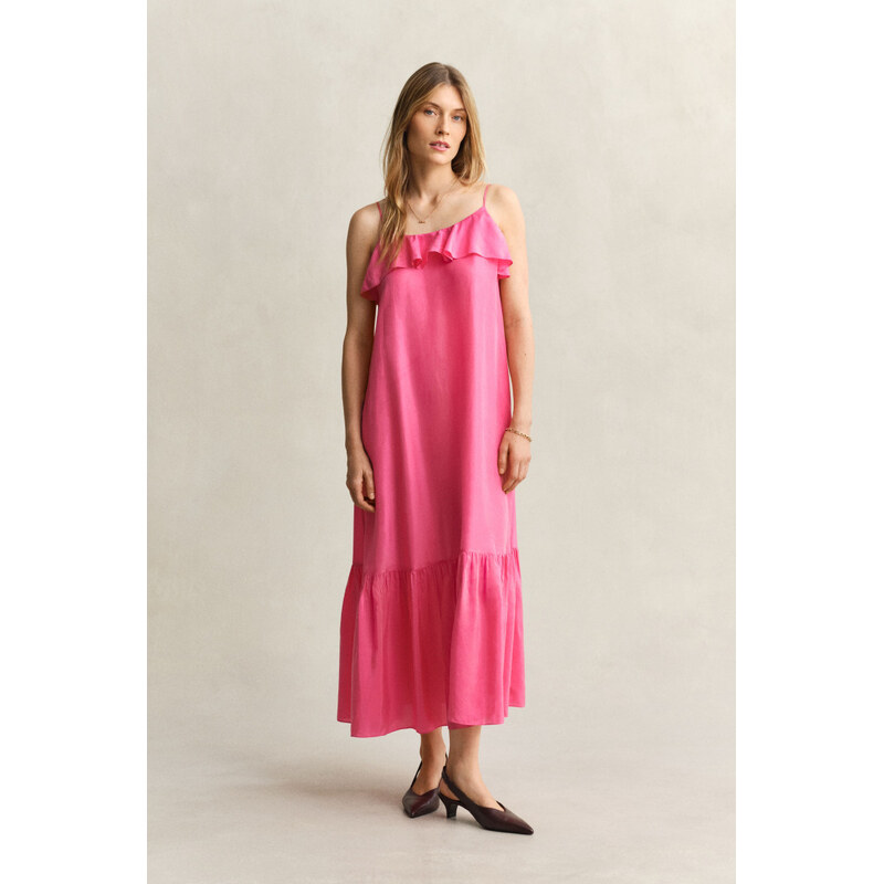 ŠATY GANT SILK STRAP MIDI DRESS BRIGHT FUSCHIA 67611861