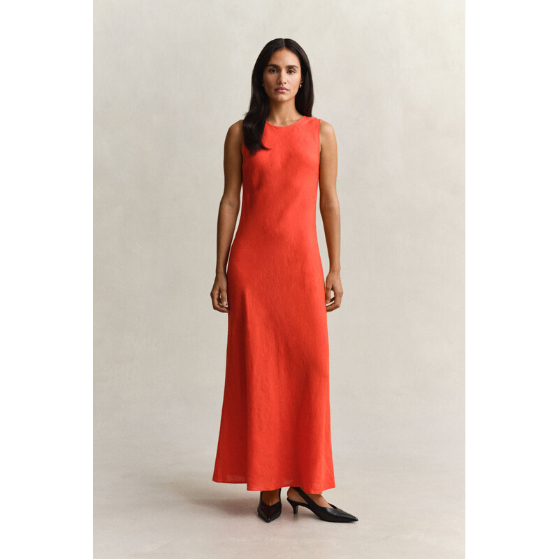 ŠATY GANT LINEN BIAS CUT MIDI DRESS PERFECT RED 67611862