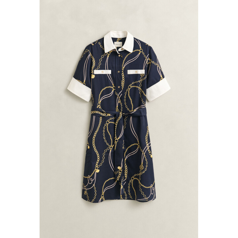 ŠATY GANT PRINTED CONTRAST SS SHIRT DRESS EVENING BLUE 67611863