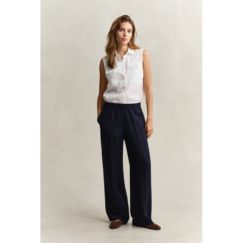 NOHAVICE GANT LINEN BLEND PULL ON PANTS EVENING BLUE 67556342