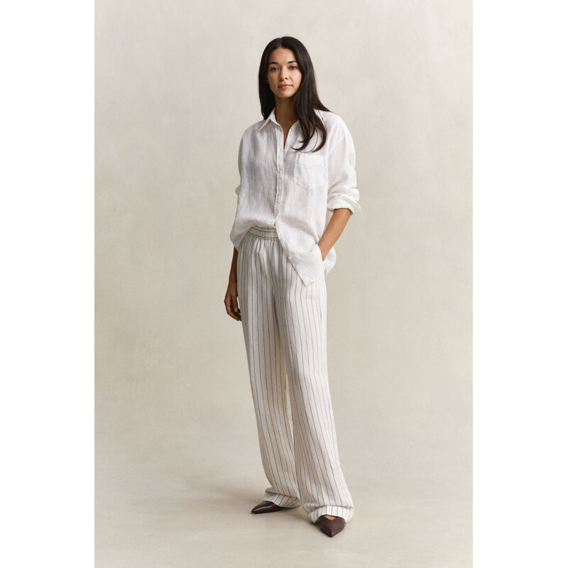 NOHAVICE GANT STRIPED LINEN BLEND PULL ON PANTS EGGSHELL 67556347