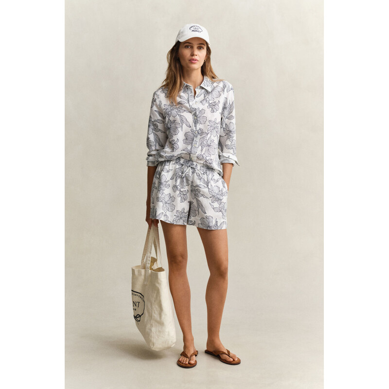 ŠORTKY GANT FLORAL PRINT LINEN PULL ON SHORTS EVENING BLUE 67611828