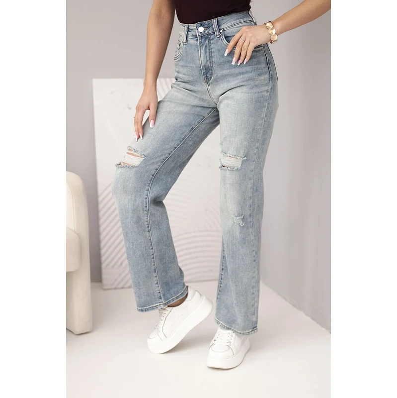Kesi Włoski dámske roztrhané jeans modré 67830574