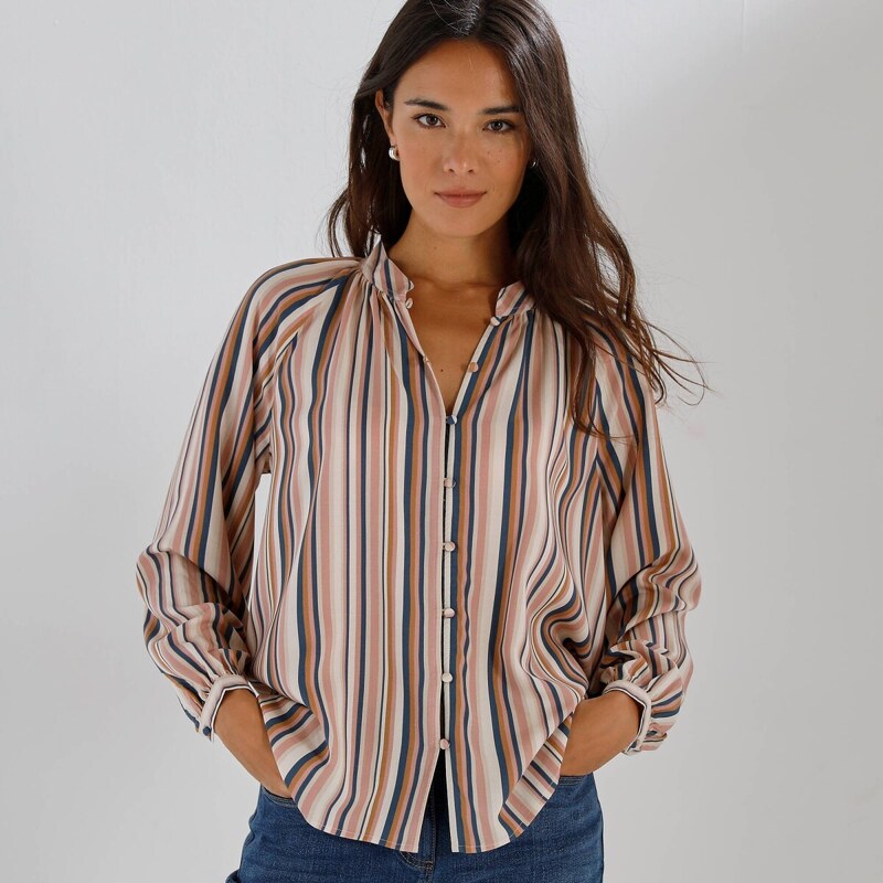 Široká blúzka s potlačou pruhov bežová/ružová 054 Blancheporte 67830759