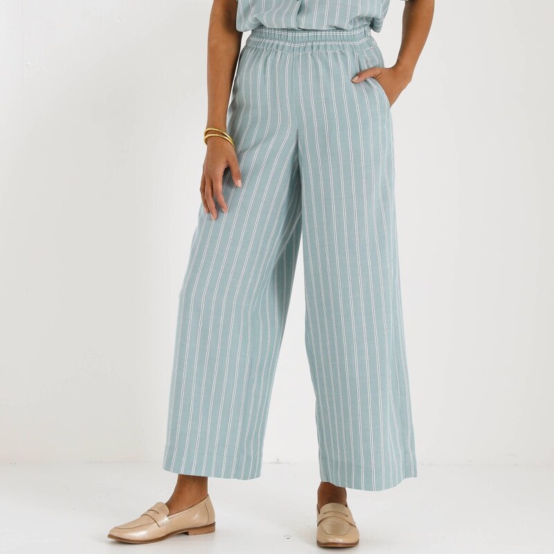 Široké pruhované nohavice s pružným pásom modrosivá 050 Blancheporte 67830761