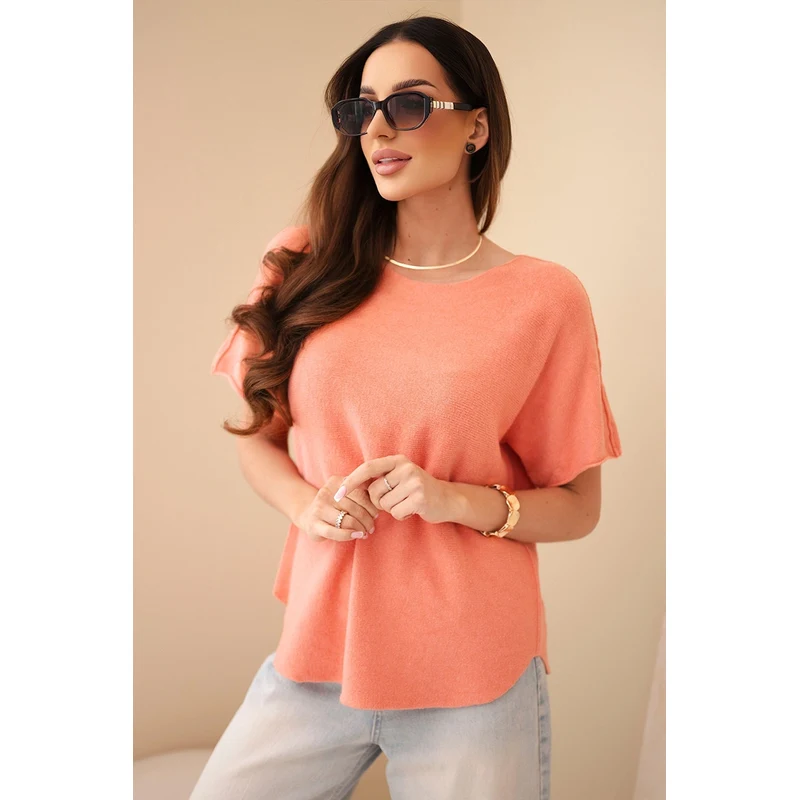 Kesi Włoski dámsky voľný sveter s krátkym rukávom marhuľový 67834536