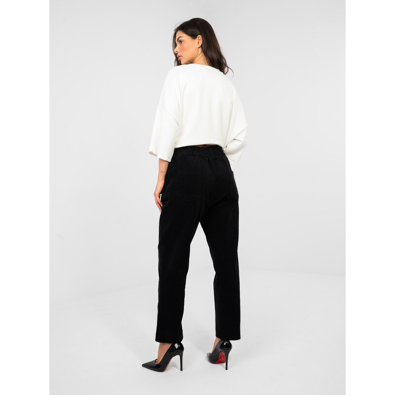 Italy Moda Čierne štruksové nohavice bez zapínania 67834745