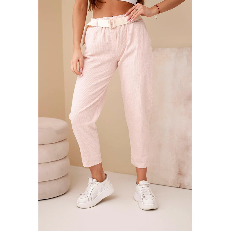 K-Fashion Dámske nohavice so šnúrou a opaskom tmavo púdrovo ružovej 67681912