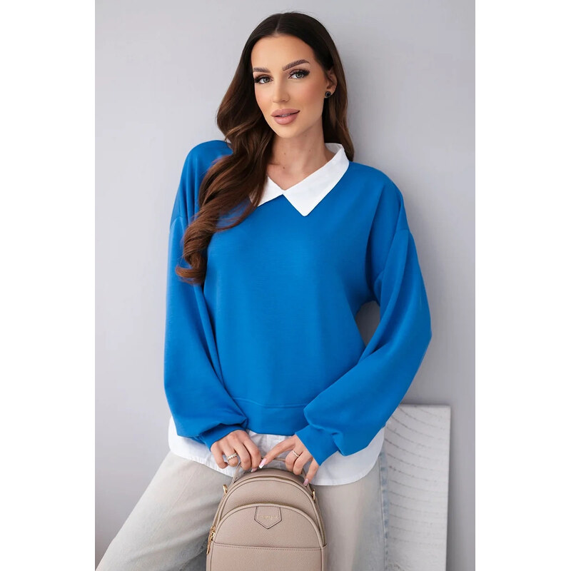 K-Fashion Dámska maslová viskózna mikina s košeľovou vložkou chrpová 67824572