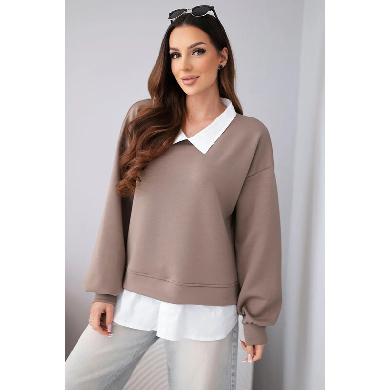 K-Fashion Dámska maslová viskózna mikina s košeľovou vložkou Fango 67824569