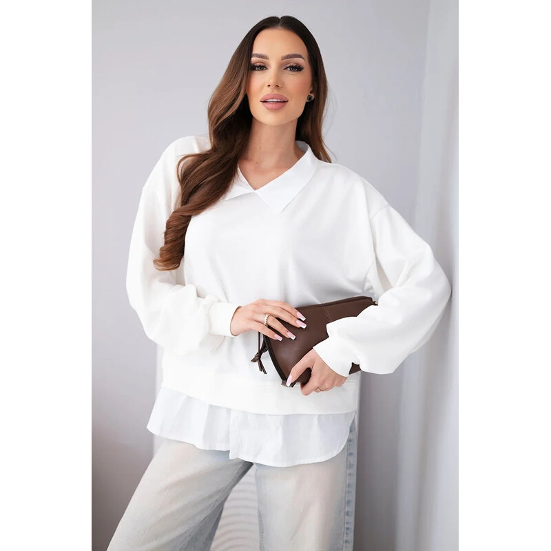 K-Fashion Dámska maslová viskózna mikina s košeľovou vložkou biela 67824570