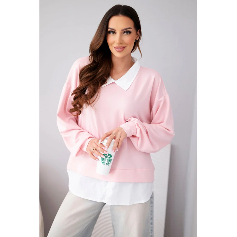 K-Fashion Dámska maslová viskózna mikina s košeľovou vložkou svetlo 67824573