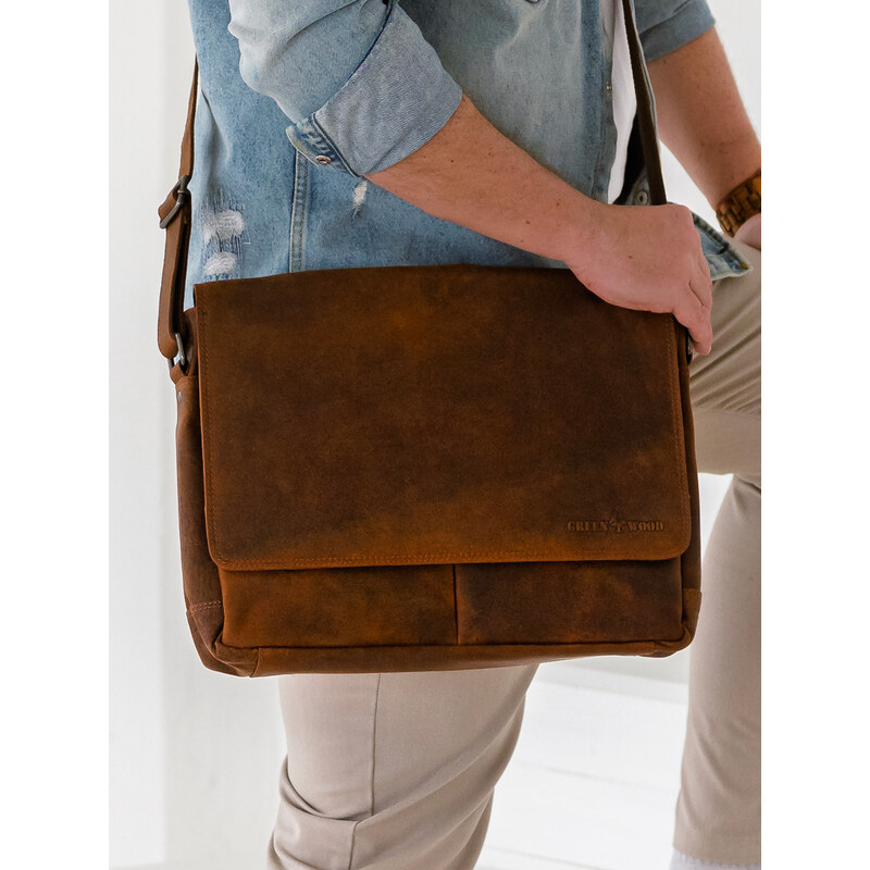 Pánska kožená taška cez rameno Greenwood Jay - koňak 67835369