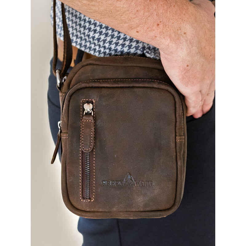 Pánska kožená taška cez rameno Greenwood Zente - tmavo hnedá 58453691