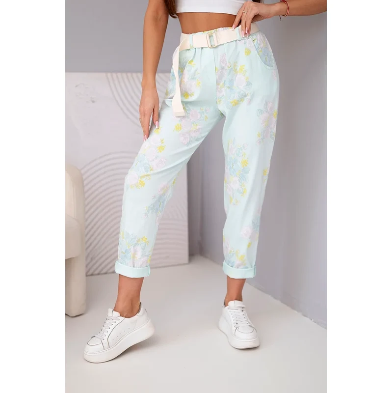 Kesi Włoski dámske kvetinové nohavice s opaskom 67839898
