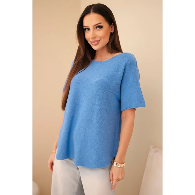 Kesi Włoski Kesi dámsky voľný sveter s krátkym rukávom modrý 67842824