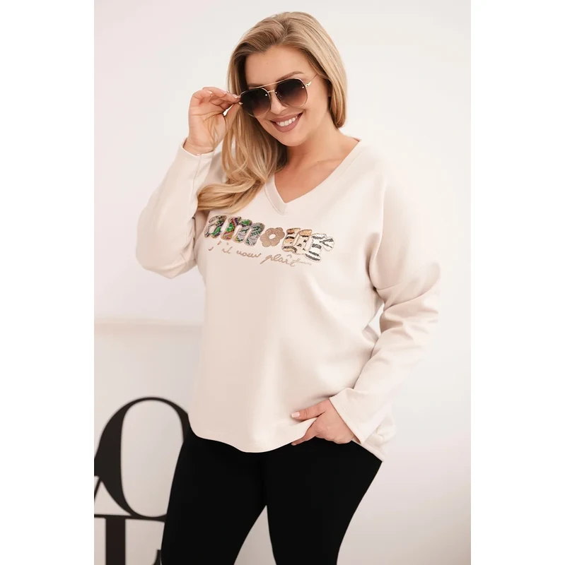 Kesi Włoski dámska mikina Plus Size s potlačou a V- výstrihom 67842835