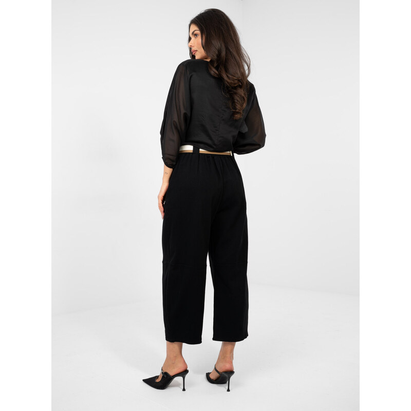 RUE PARIS Čierne wide-leg džínsy s záhybmi 67842884