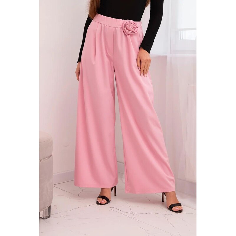MladaModa Elegantné nohavice so širokým strihom a ozdobným kvetom 67282456