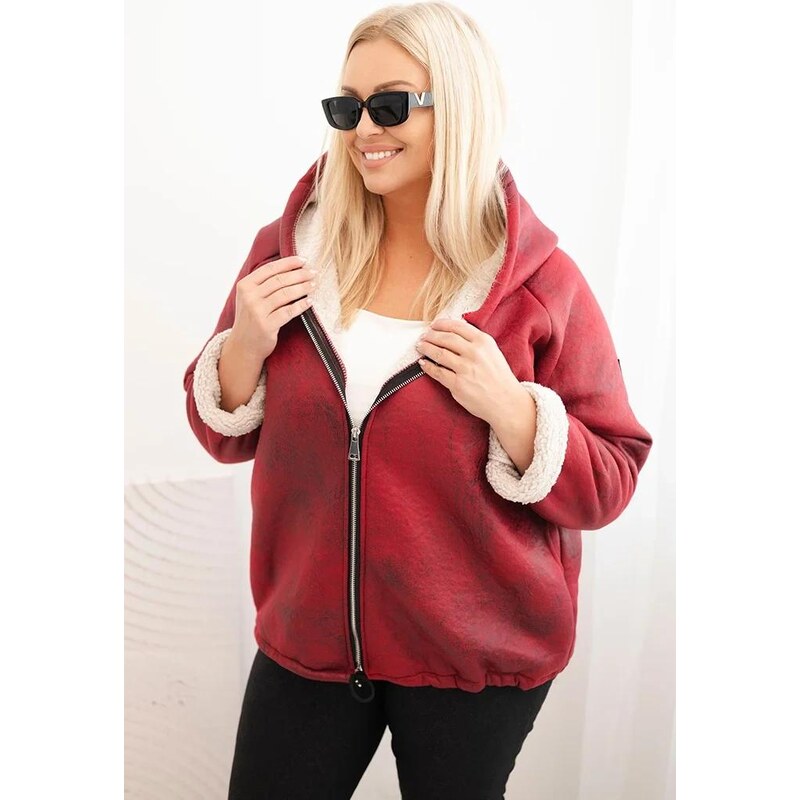 MladaModa Zateplená oversize bunda s kapucňou model 5742 bordová 65998416